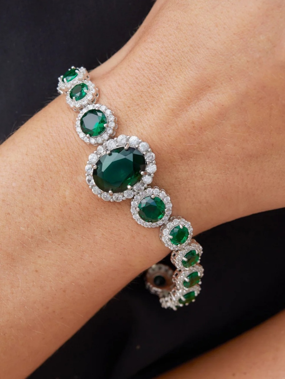 New Savvy cie Sterling Silver Green and White CZ Statement Bracelet
